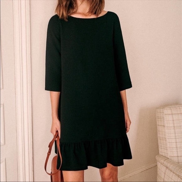Sezane Dresses & Skirts - Sezane Auberie Ruffle Hem Bateau Neck Mini Dress Black